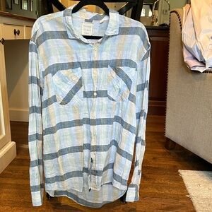 Billy Reid Light Blue, with Navy and Tan Linen Shirt